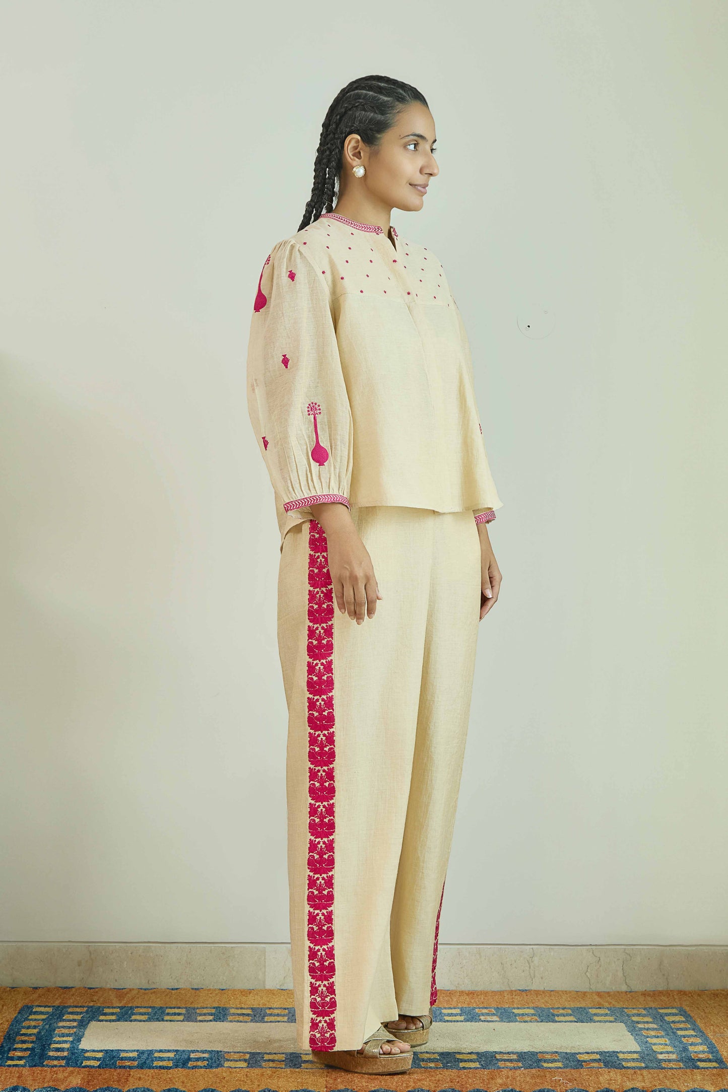 Aasman Noor- Natural Beige Pure Silk Tissue Chanderi Coord Set
