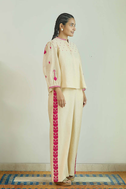 Aasman Noor- Natural Beige Pure Silk Tissue Chanderi Coord Set