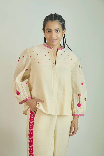 Aasman Noor- Natural Beige Pure Silk Tissue Chanderi Coord Set