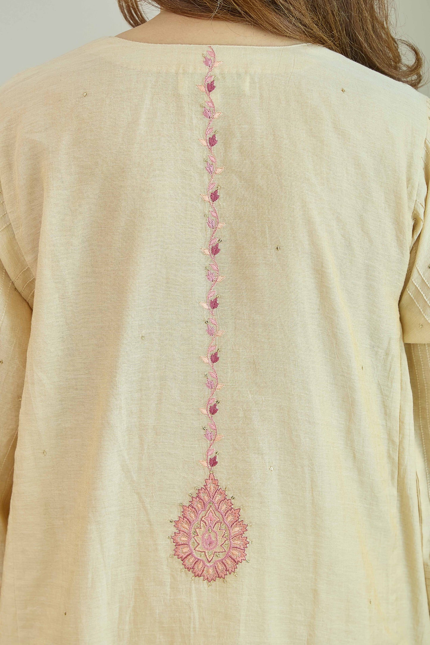 Falak-Noor Natural Beige - Pure Silk Chanderi Tissue Kurta Set