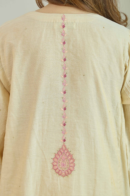 Falak-Noor Natural Beige - Pure Silk Chanderi Tissue Kurta Set