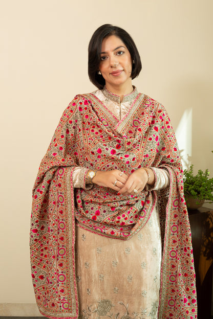 INAYA SUIT Fawn Grey colour Makhmal Kurta Set with Multicolour Heavy Dupatta