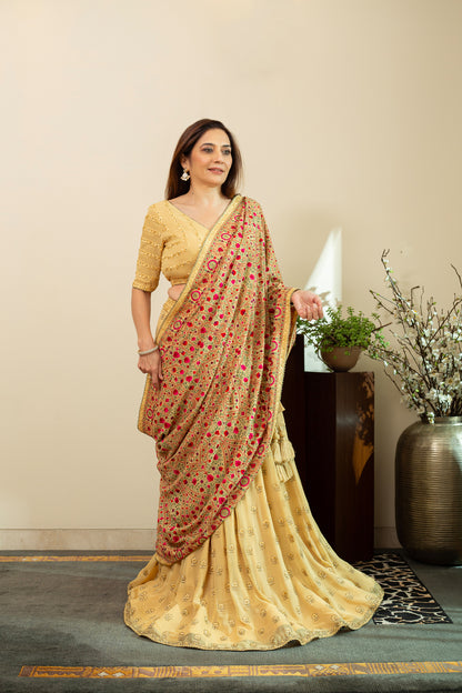 INAYA Beige Yellow Boota Lehenga with Heavy Dupatta