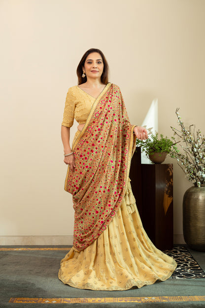 INAYA Beige Yellow Boota Lehenga with Heavy Dupatta