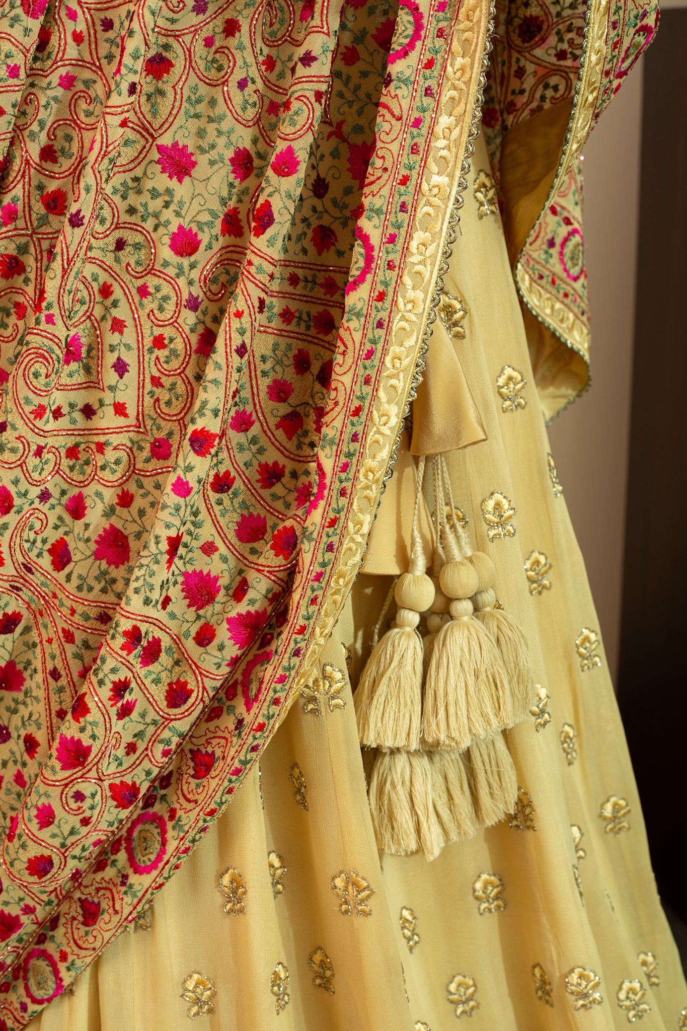 INAYA Beige Yellow Boota Lehenga with Heavy Dupatta