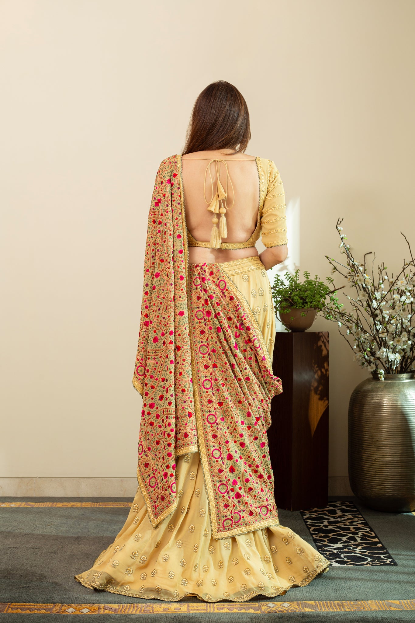 INAYA Beige Yellow Boota Lehenga with Heavy Dupatta