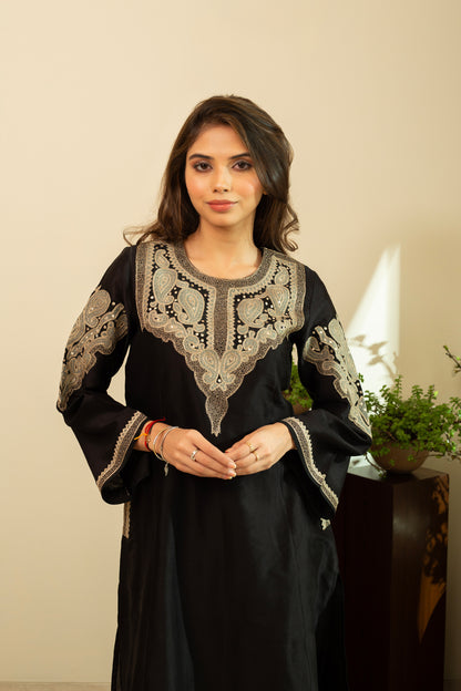 RUBANI Black Tissue Applique Mirror Work Chanderi Kurta Set