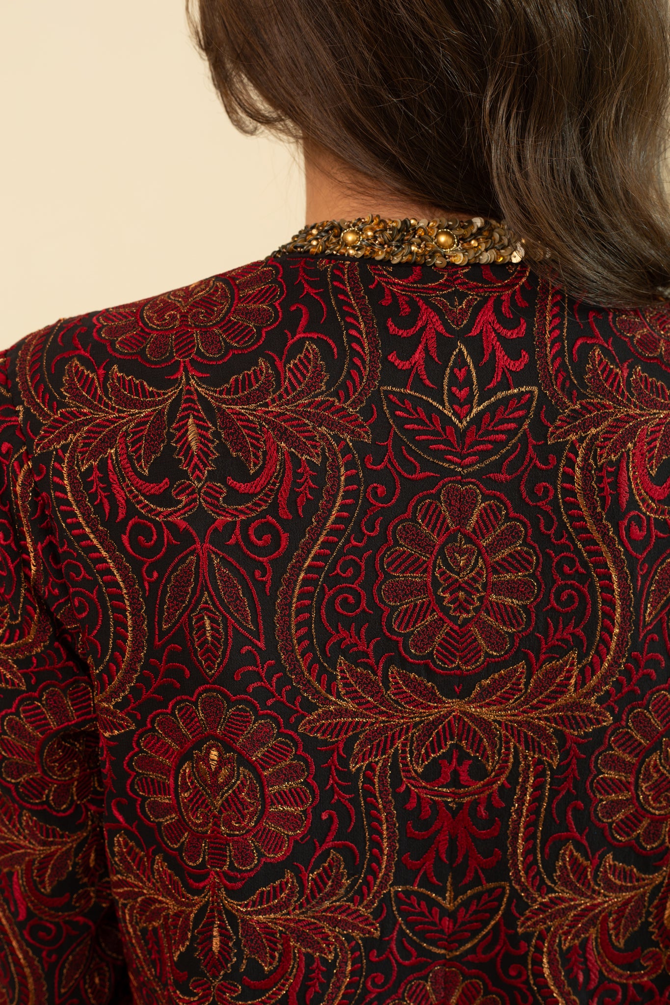 NURA Jamawar Embroidery Short Red Jacket