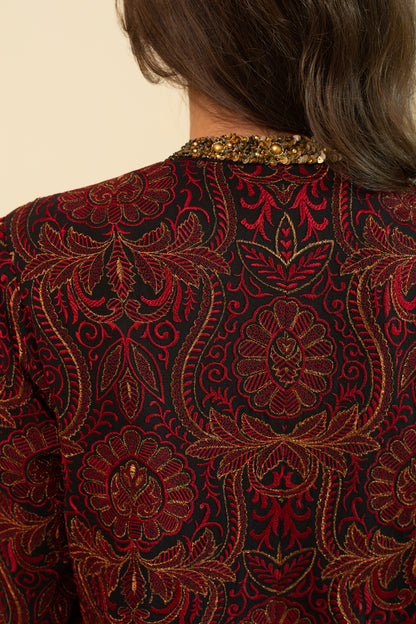 NURA Jamawar Embroidery Short Red Jacket