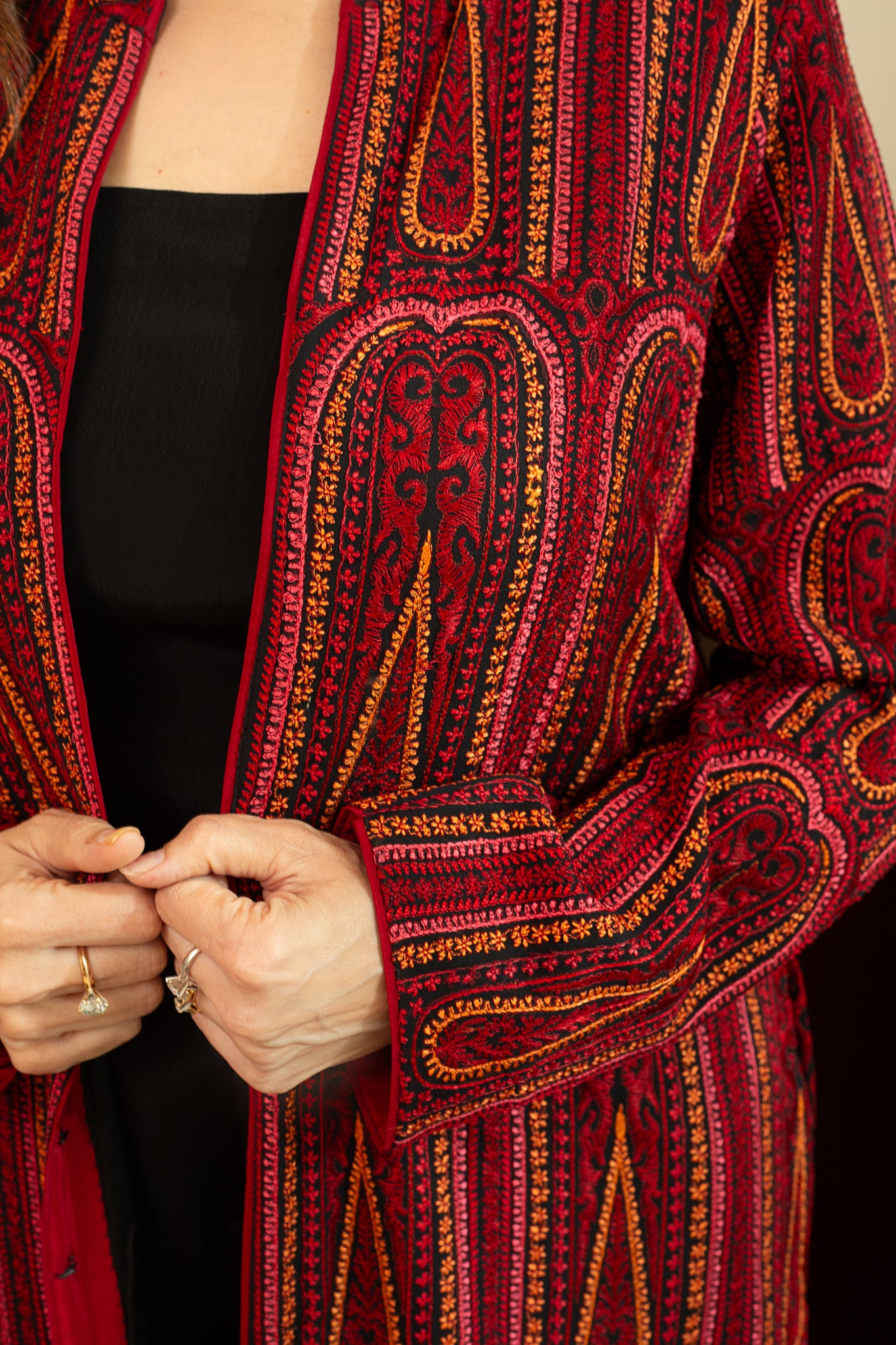 SAIRA Red Embroidered Long Jacket