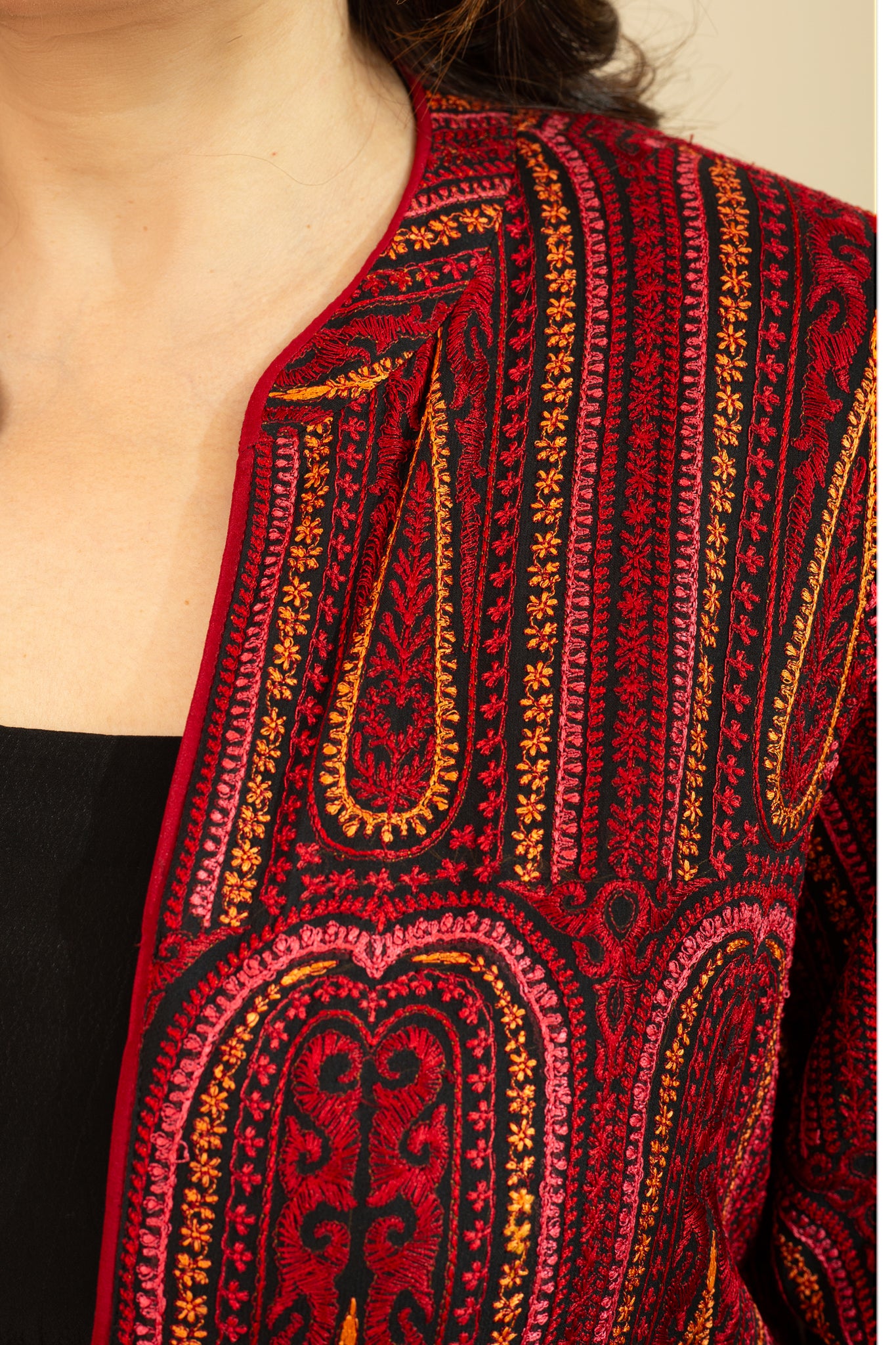 SAIRA Red Embroidered Long Jacket