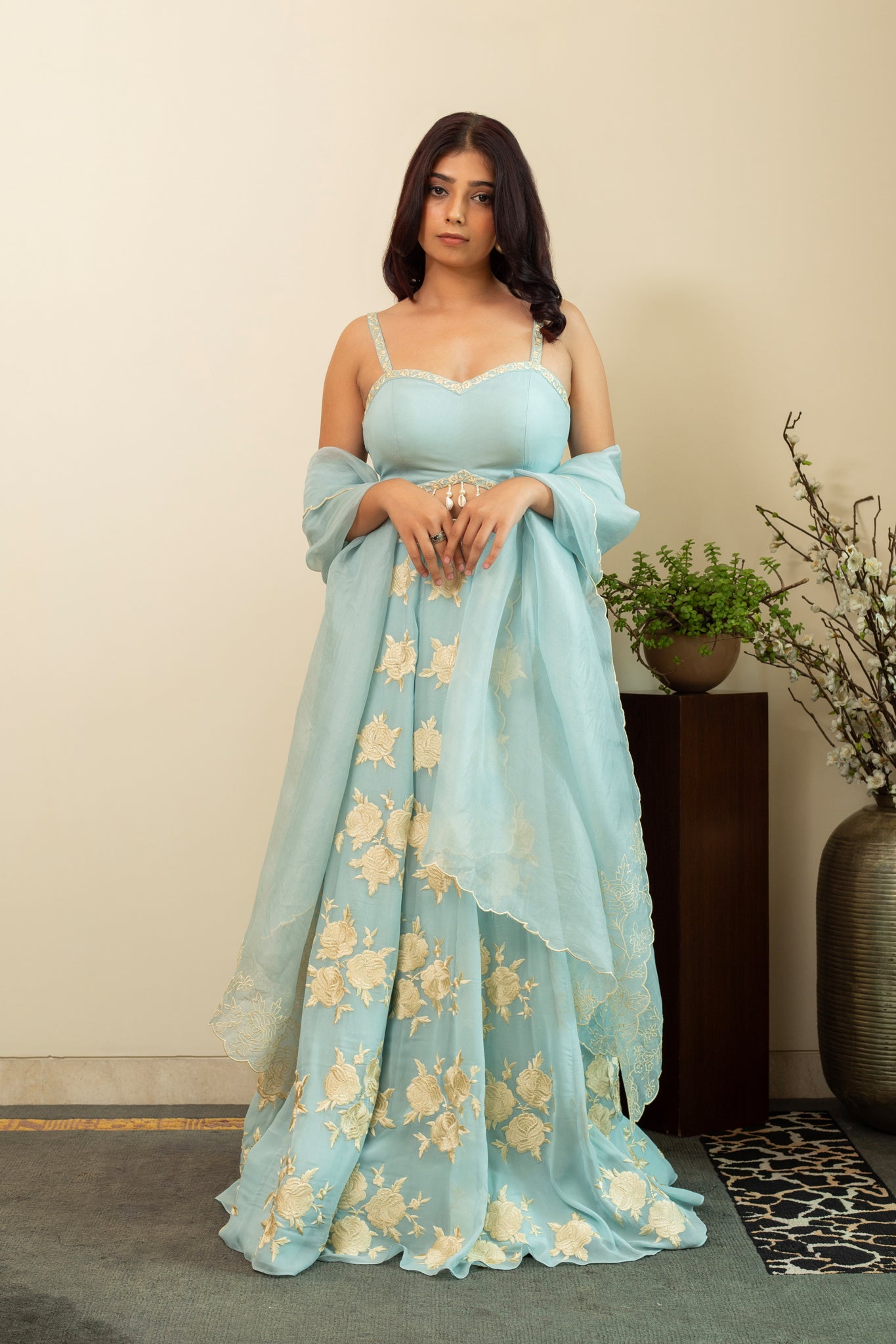 GULBANO Parsi Boota Lehenga in Powder Blue Colour