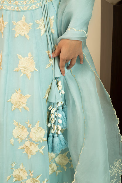 GULBANO Parsi Boota Lehenga in Powder Blue Colour