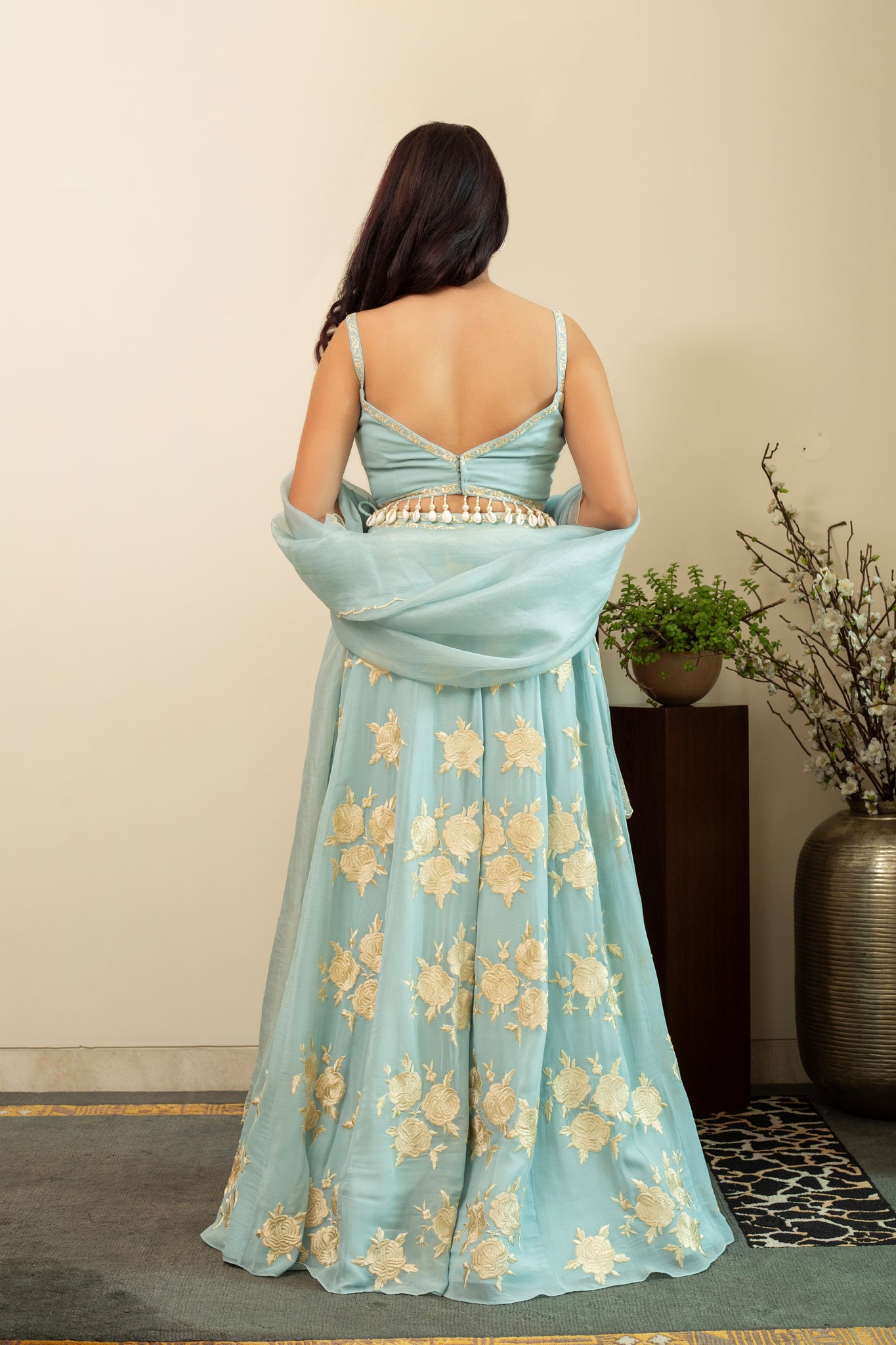 GULBANO Parsi Boota Lehenga in Powder Blue Colour