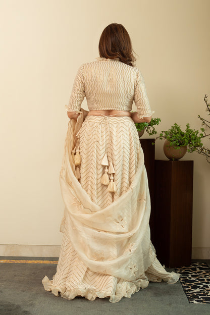 NAFISA Ecru Sequence Frill Lehenga