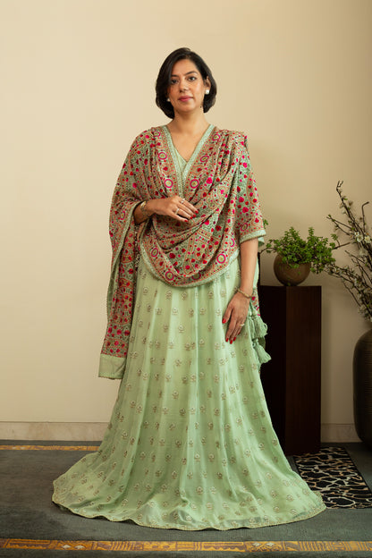 INAYA Sea Green Boota Lehenga with Full Jaal Heavy dupatta