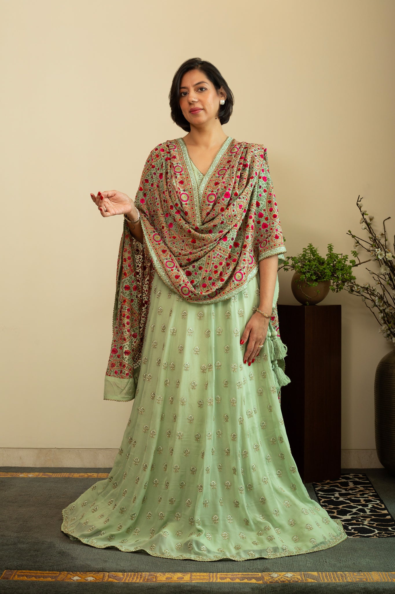 INAYA Sea Green Boota Lehenga with Full Jaal Heavy dupatta