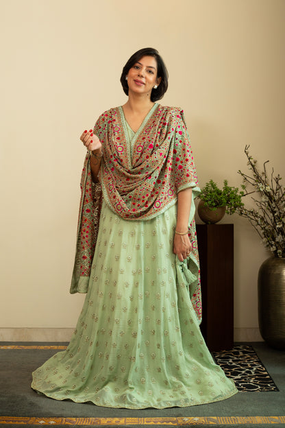 INAYA Sea Green Boota Lehenga with Full Jaal Heavy dupatta