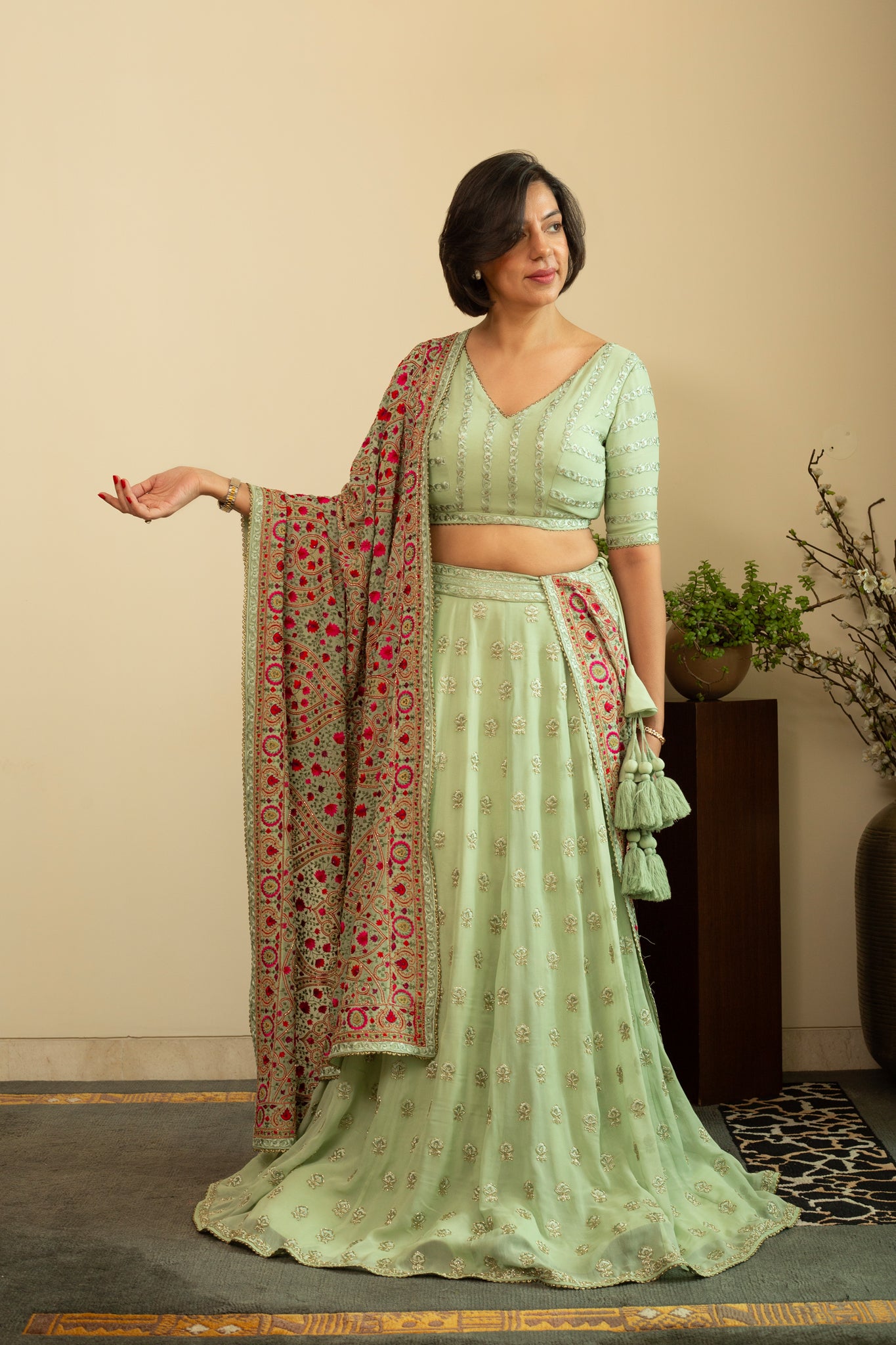 INAYA Seagreen Multi Thread Heavy Dupatta