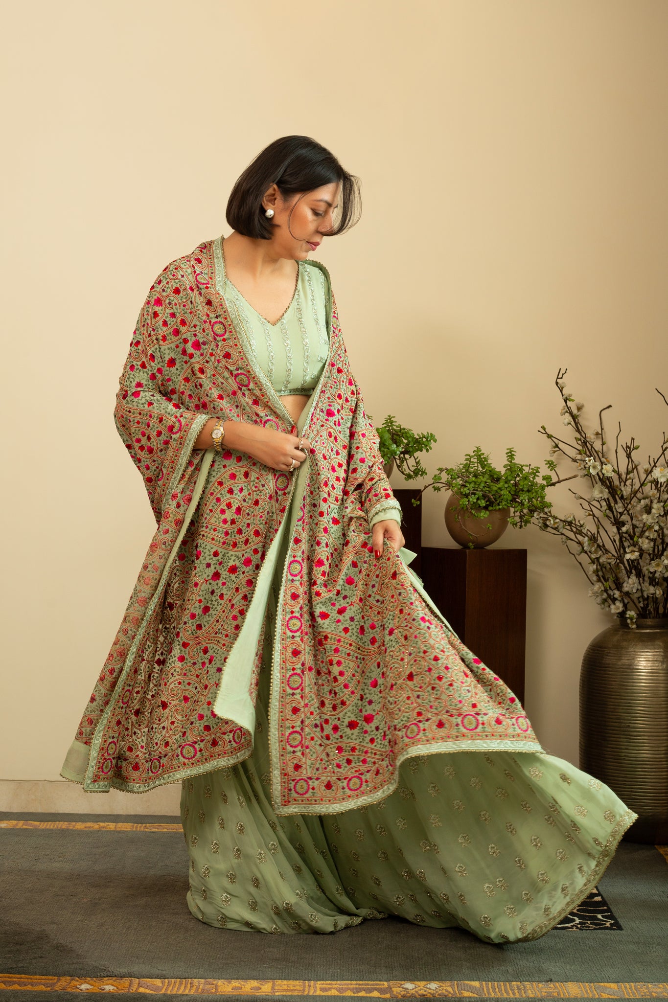 INAYA Seagreen Multi Thread Heavy Dupatta