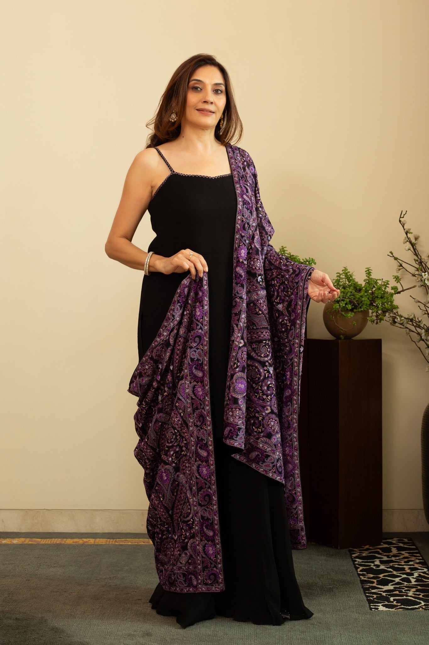 NILOFER Heavy Dupatta with Black Pure Chanderi Sharara Set