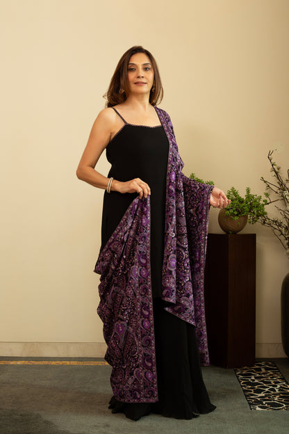 NILOFER Heavy Dupatta with Black Pure Chanderi Sharara Set