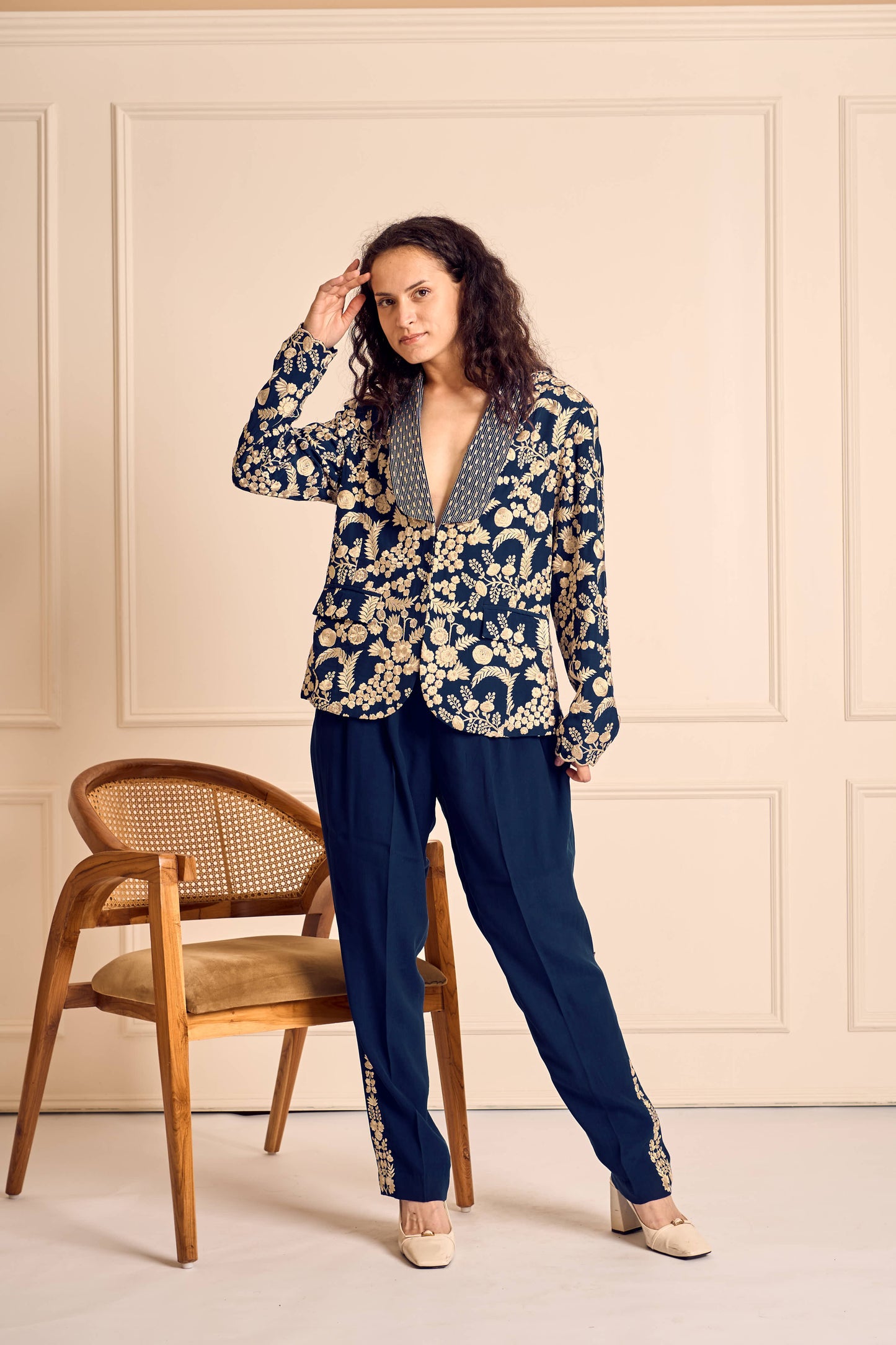 NAAZ Blue Pure silk crepe Embroidered jacket