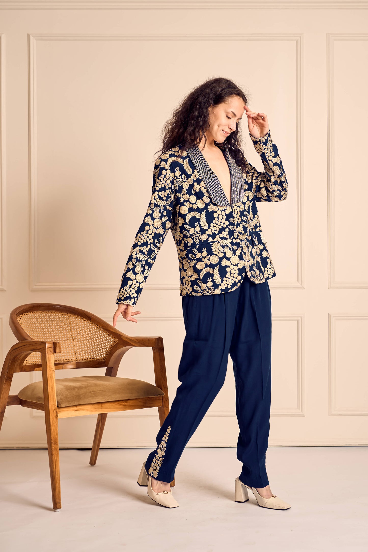 NAAZ Blue Pure silk crepe Embroidered jacket