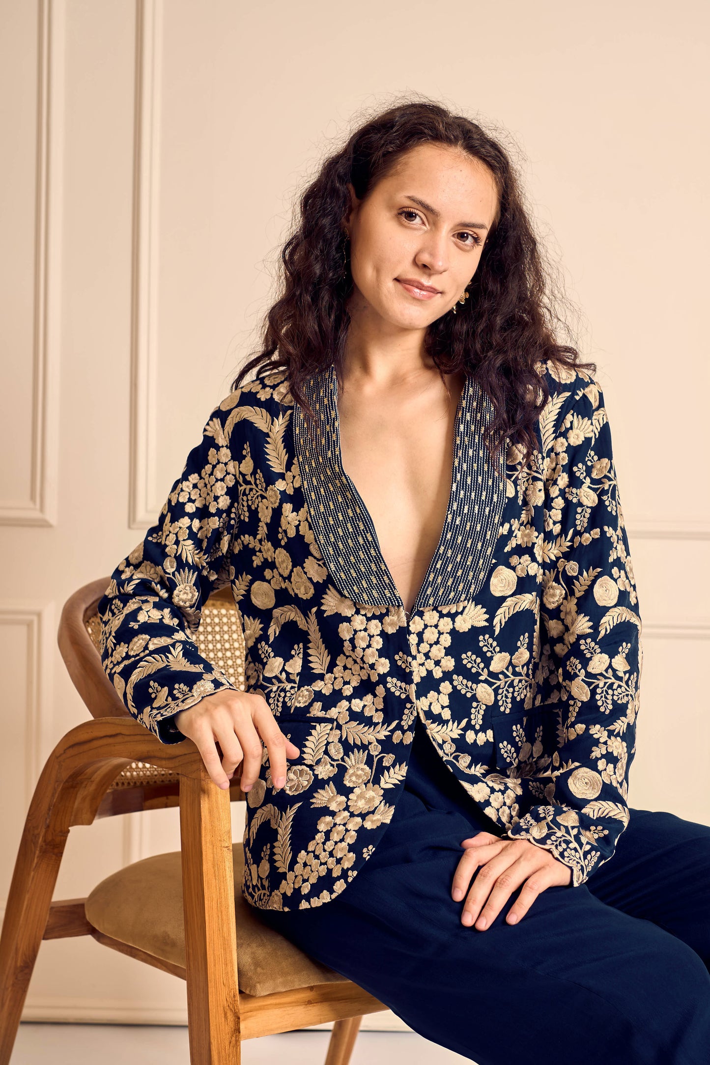 NAAZ Blue Pure silk crepe Embroidered jacket