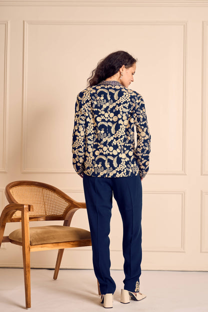 NAAZ Blue Pure silk crepe Embroidered jacket
