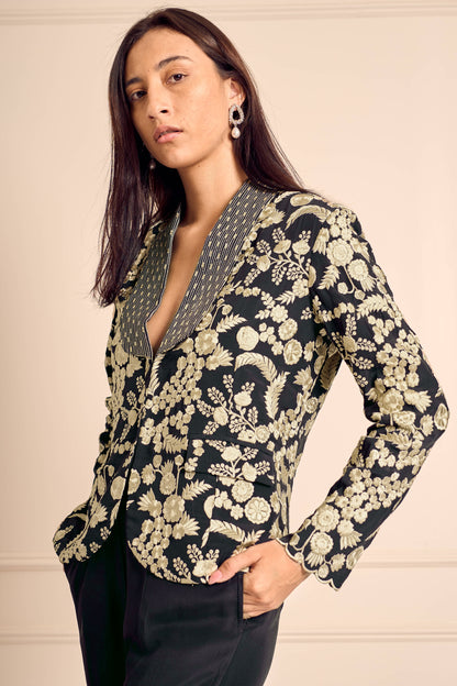 NAAZ Black Pure silk crepe Embroidered jacket