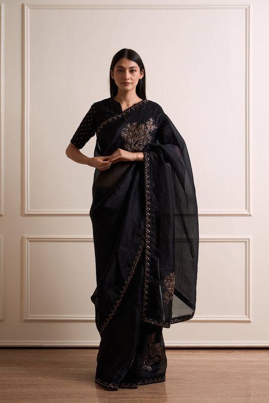 Tulsi Black Organza Metal Detail Saree