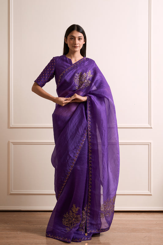 Tulsi Violet Organza Metal Detail Saree