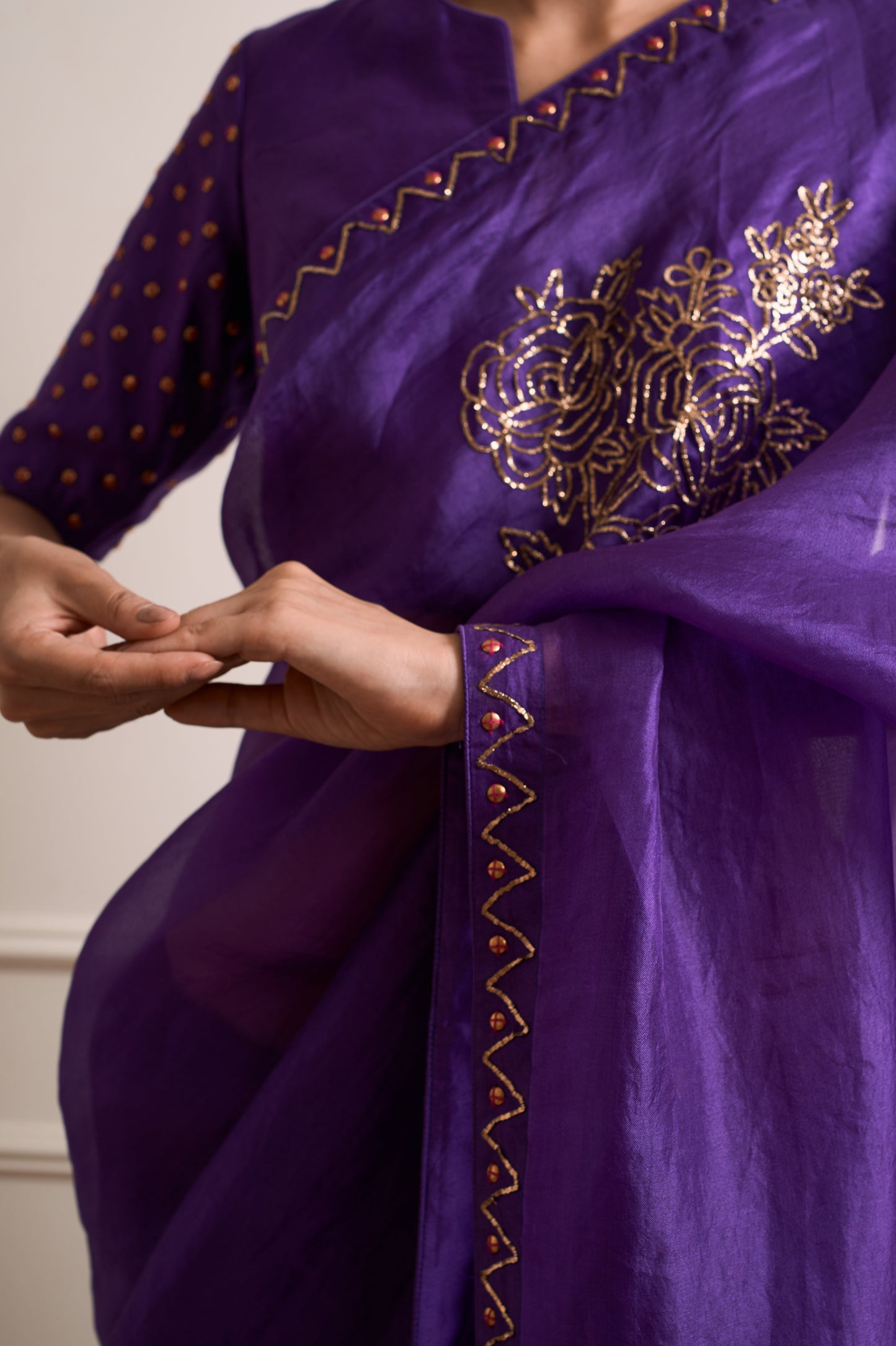 Tulsi Violet Organza Metal Detail Saree