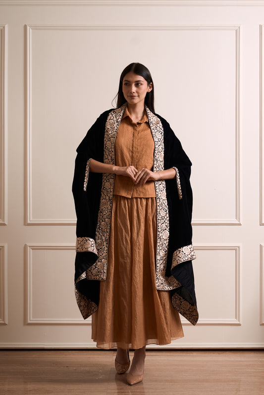 Black Parsi Gara Bird Embroidery Shrug