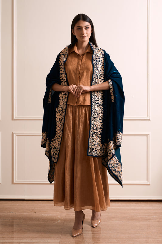 Prussian Blue Thread Embroidery Shrug