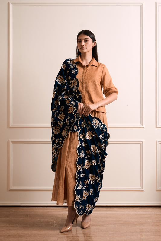 Deep Green Zari Embroidered Stole