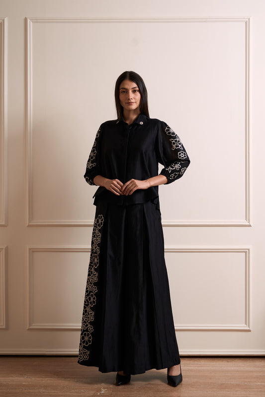 Petunia Black Pure Silk Chanderi Embroidered Indo Western Coord Set