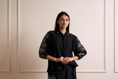 Petunia Black Pure Silk Chanderi Embroidered Indo Western Coord Set
