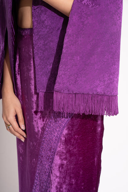 Reversible Violet Makhmal Embroidered Jacket with Pure Silk Crepe