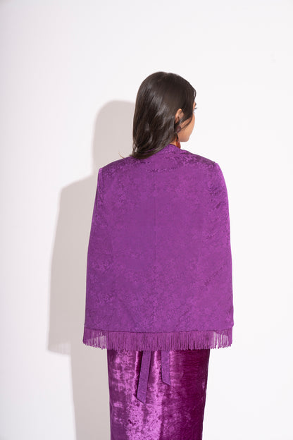 Reversible Violet Makhmal Embroidered Jacket with Pure Silk Crepe