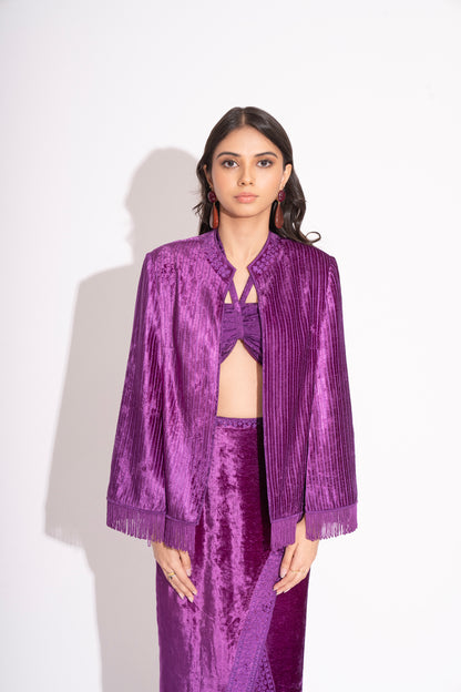 Reversible Violet Makhmal Embroidered Jacket with Pure Silk Crepe