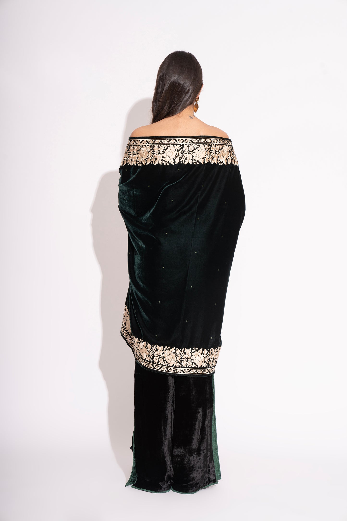 Deep Green Velvet Shrug with Embroidery