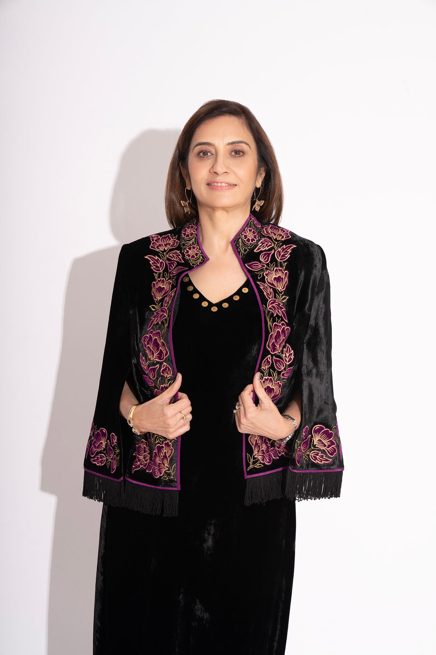 Reversible Black Silk Velvet Applique Jacket