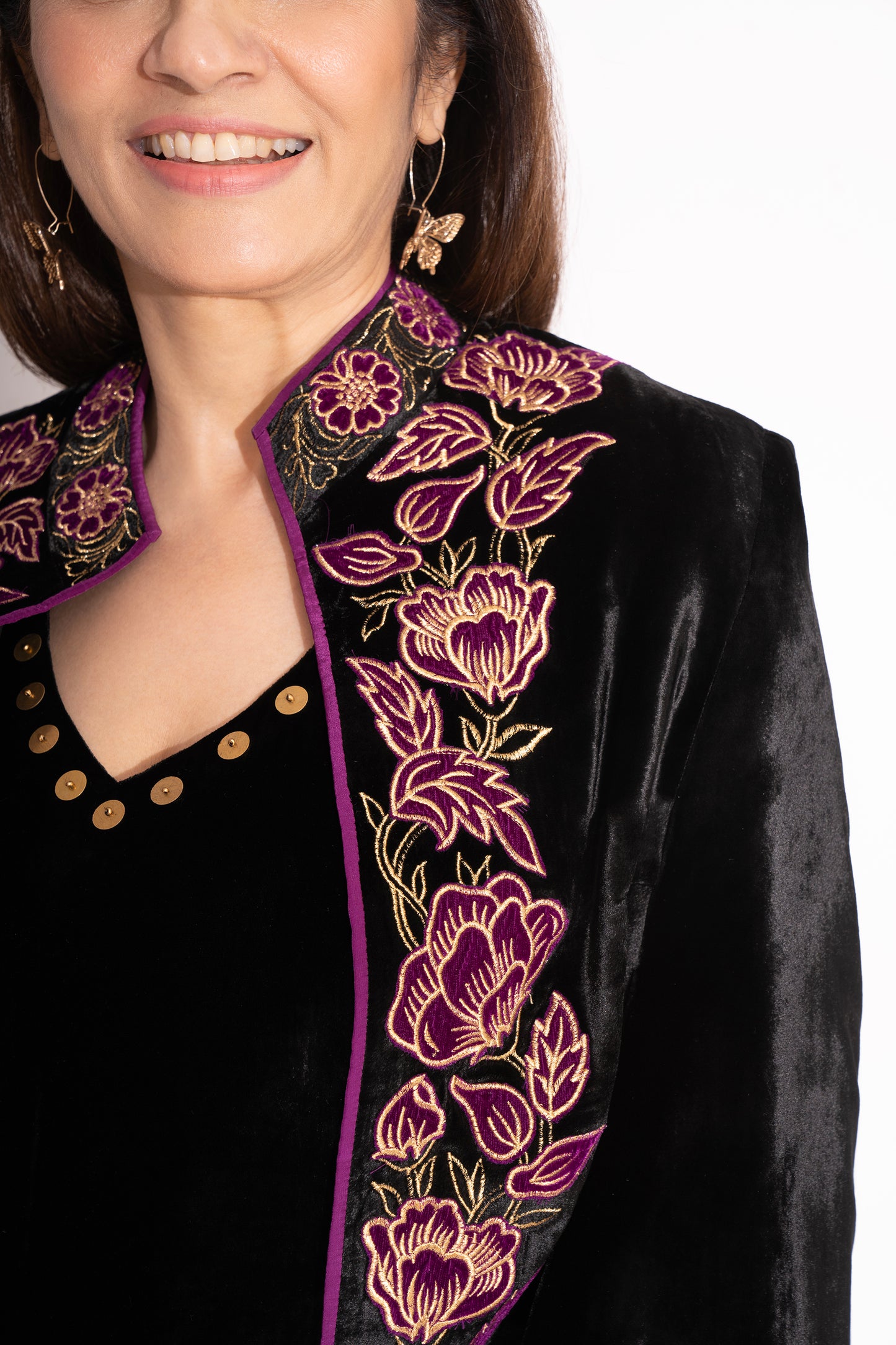 Reversible Black Silk Velvet Applique Jacket