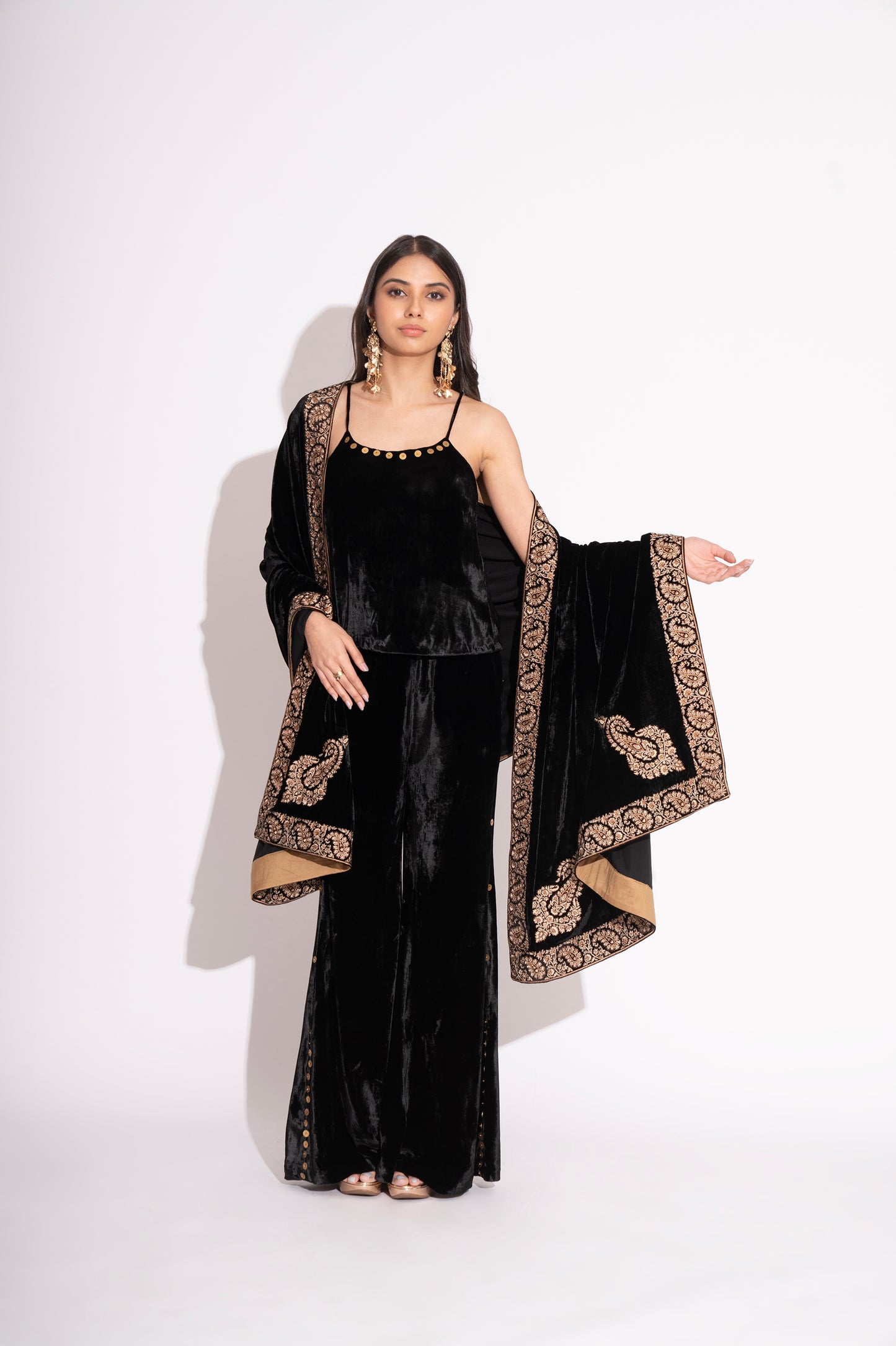 Black Silk Velvet Kashmiri Embroidery Stole