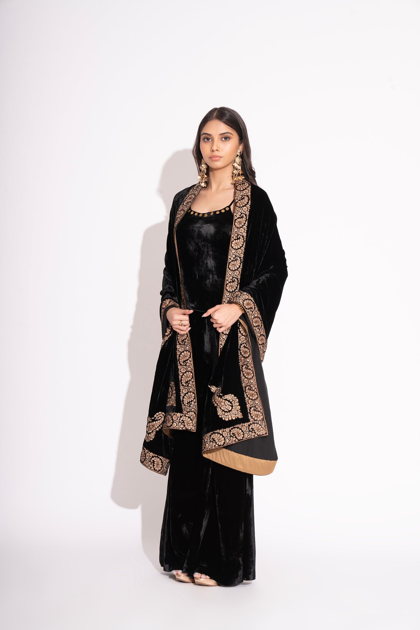 Black Silk Velvet Kashmiri Embroidery Stole