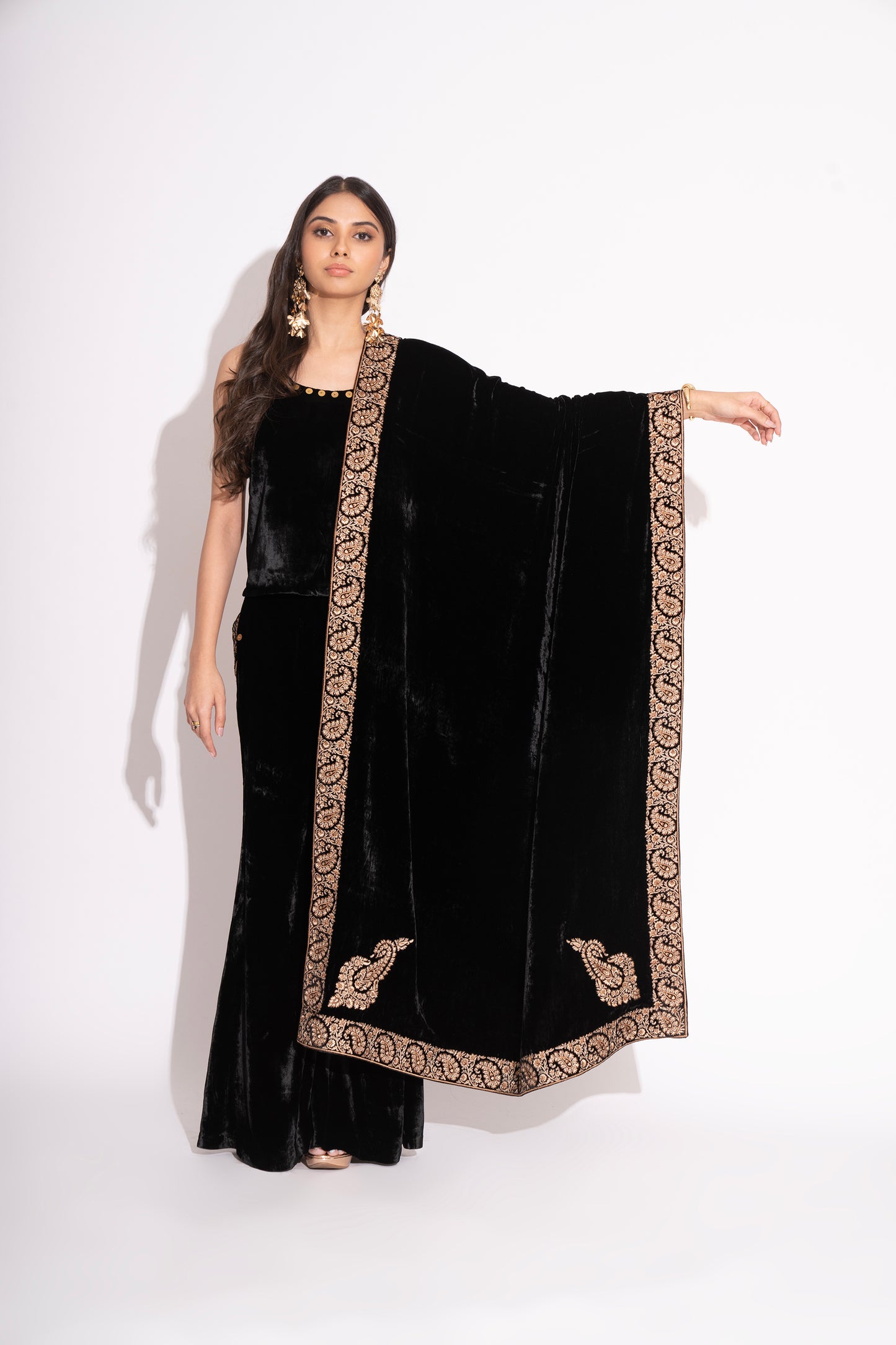 Black Silk Velvet Kashmiri Embroidery Stole