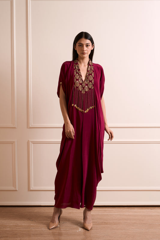 Rajnigandha Wine Kaftan Gown