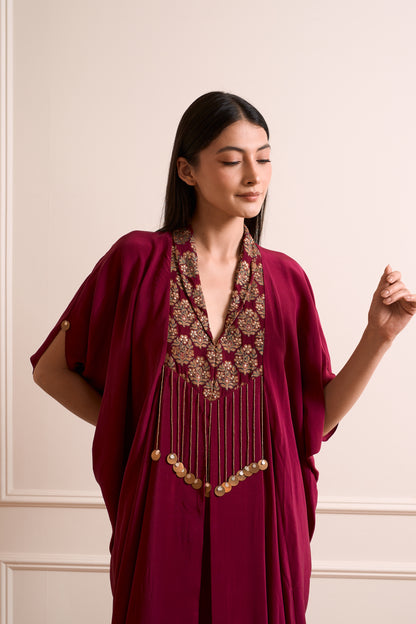 Rajnigandha Wine Kaftan Gown